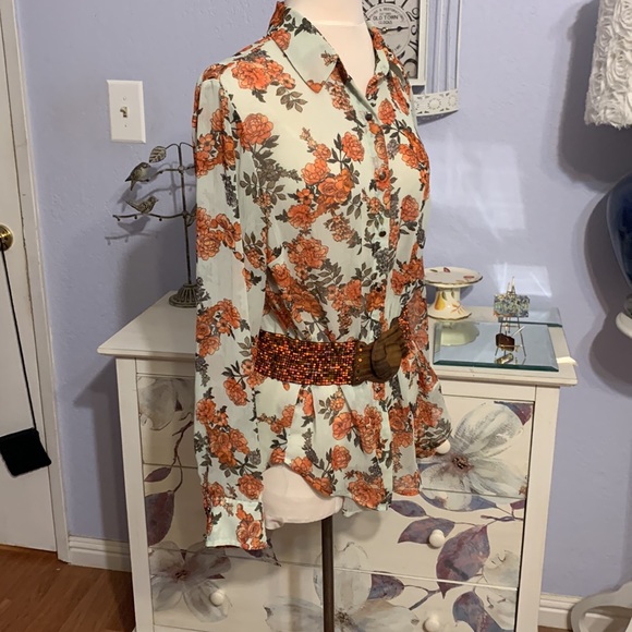 Given as GiftbSemi Sheer Shirt Tail Blouse - Picture 5 of 7